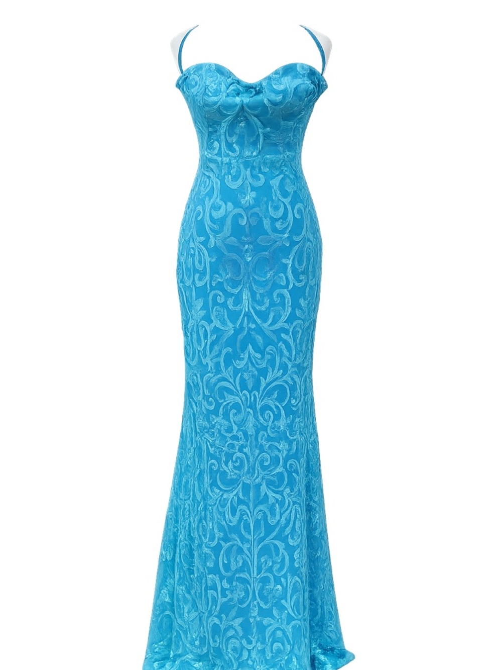 Aqua Blue Sequin Mermaid Gown Lace Up Back Formal Prom Dress Size XL